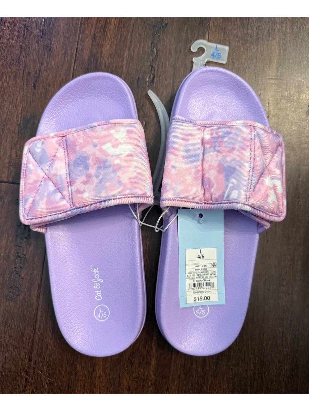 Cat & Jack Girls' Adjustable Purple and Pink Slide Sandals Size 4/5